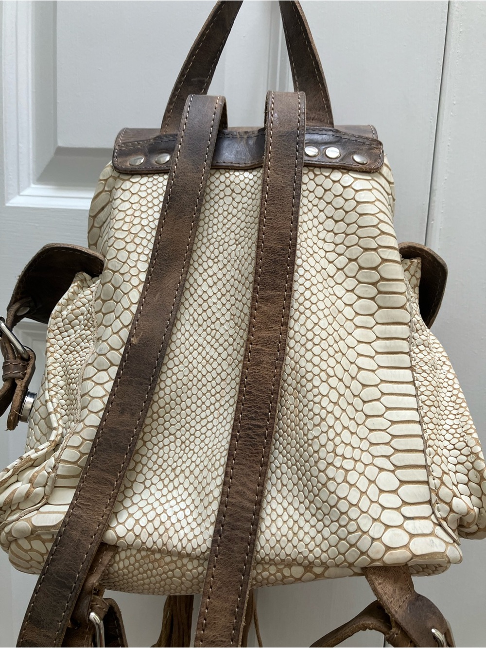 Freebird by Steven Brett Mini Backpack Leather Cream Snake Print - Picture 6 of 16